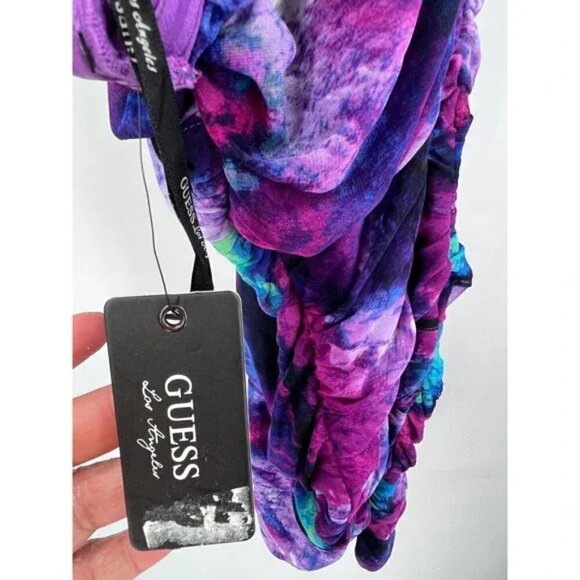 Guess Los Angeles Purple/Blue Abstract Ruched Strapless Cocktail Party Dress 8 - Picture 7 of 10